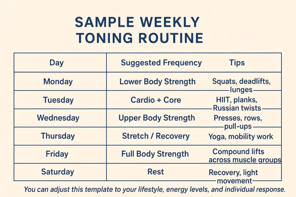 Achieving the Perfect Tone: How Often Should You Exercise for Results? 4 Weekly exercise Teddington plan graphic