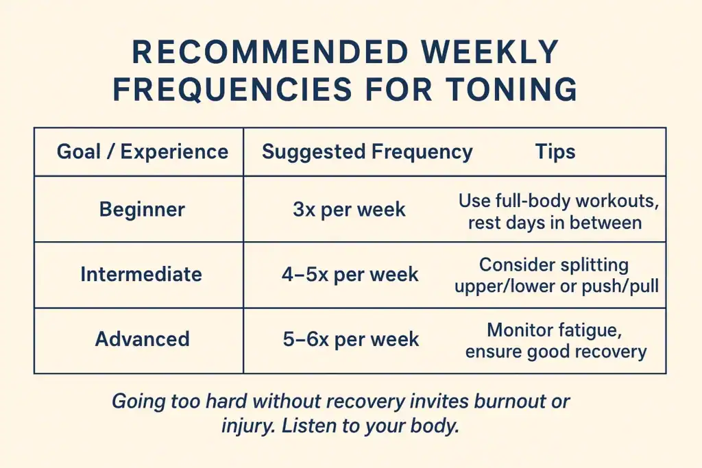 Achieving the Perfect Tone: How Often Should You Exercise for Results? 2 Graphic to show how often you should do exercise to help with toning Teddington